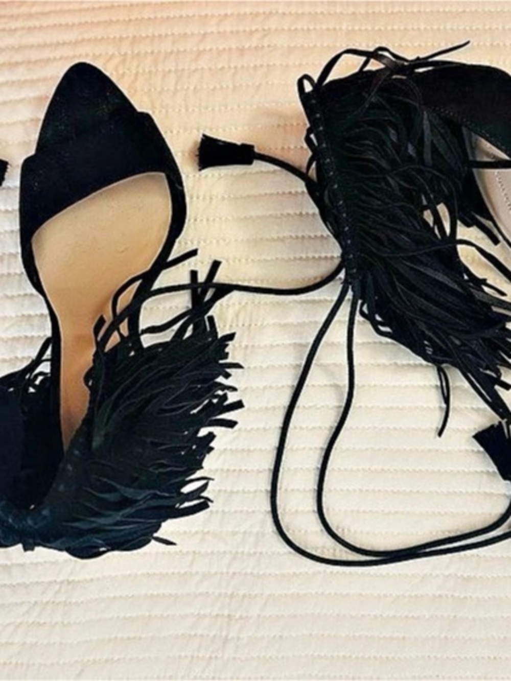 ZARA Basic Collection Black Leather Fringe Heels – EU 40